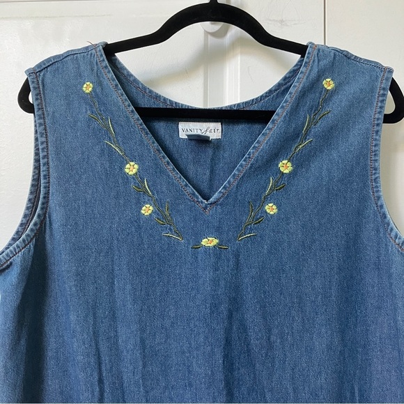 Vintage Vanity Fair Denim Floral  Embroidered V-neck Maxi Dress - Picture 10 of 10